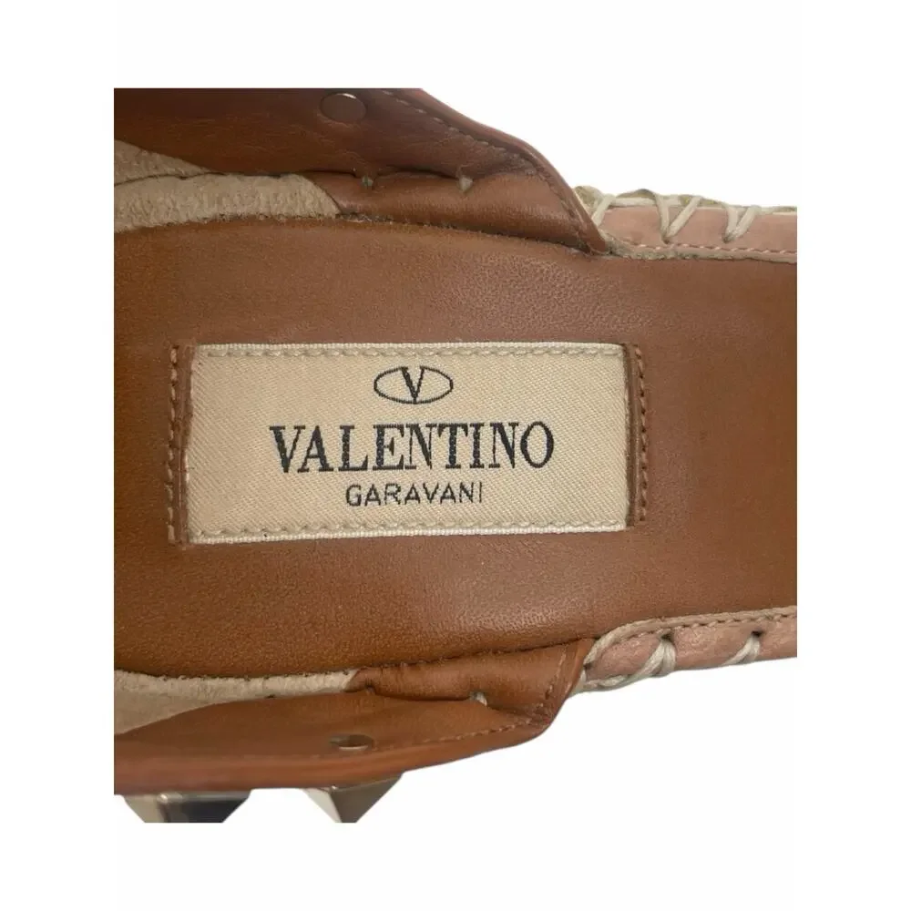 Valentino Garavani Rockstud Double Leather Wedge Espadrille Pink Size 39